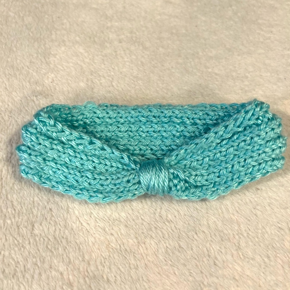 Baby Aqua Blue Headband Hand Knit 0-3 months